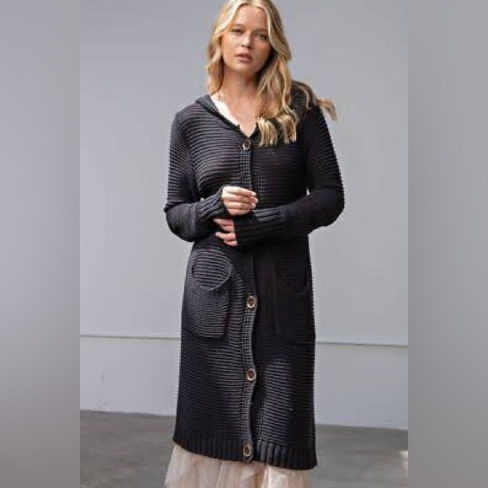 Eaesel Los Angeles Black Knit Maxie Hoodie Cardigan